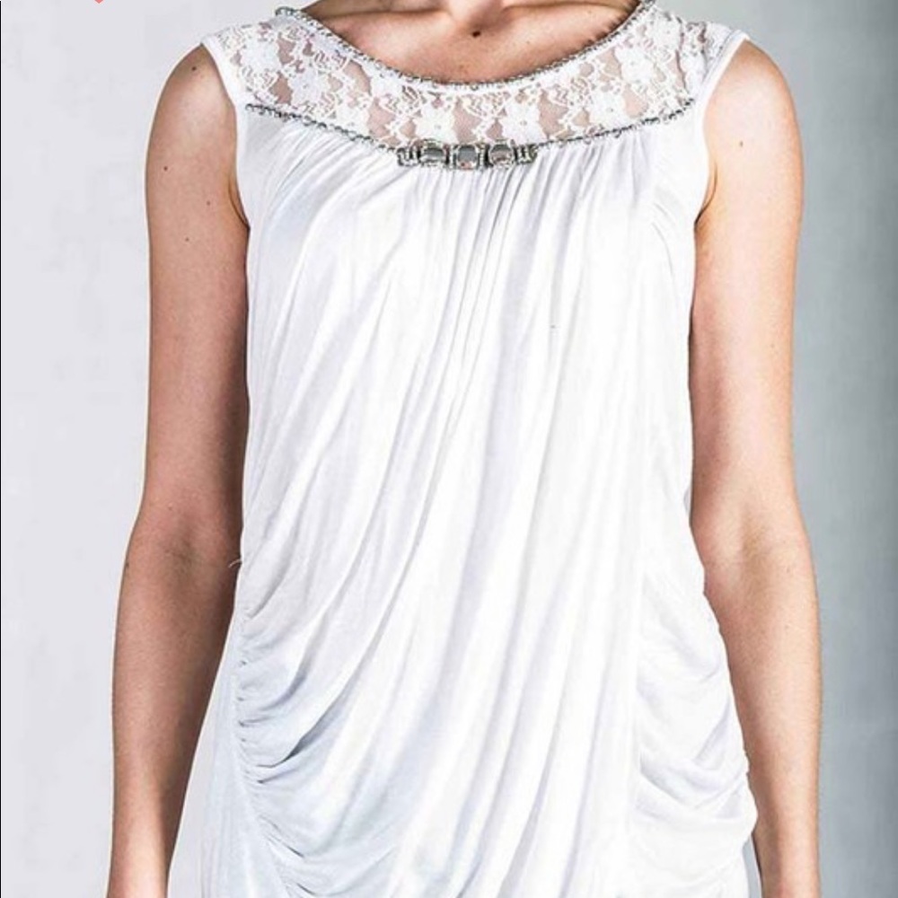 White Lace Rhinestone Stud Detail Blouse Top